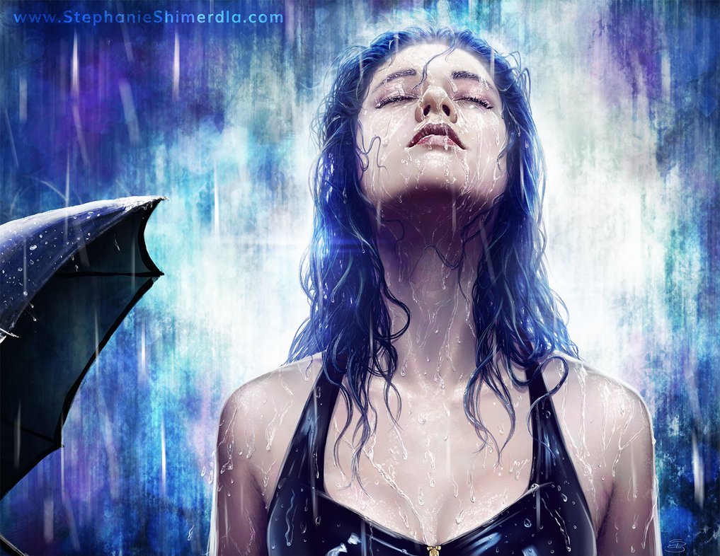 Плачет под дождем