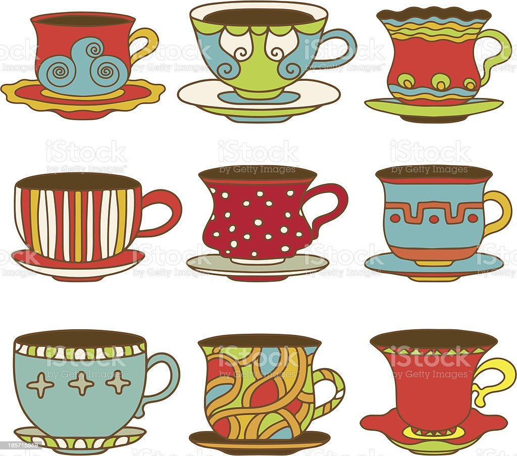 Чашка с блюдцем вектор разноцветная