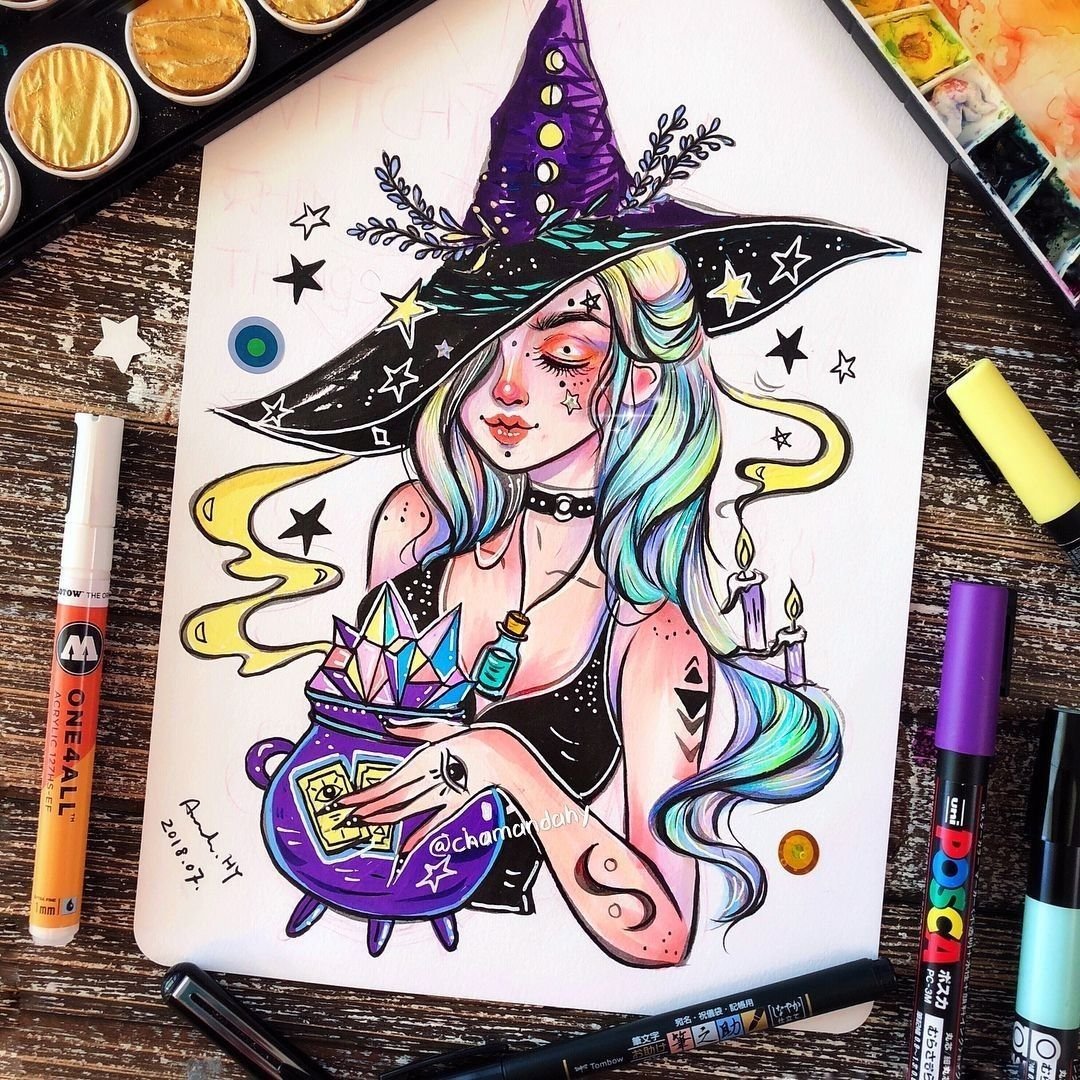 Ведьма скетч маркерами