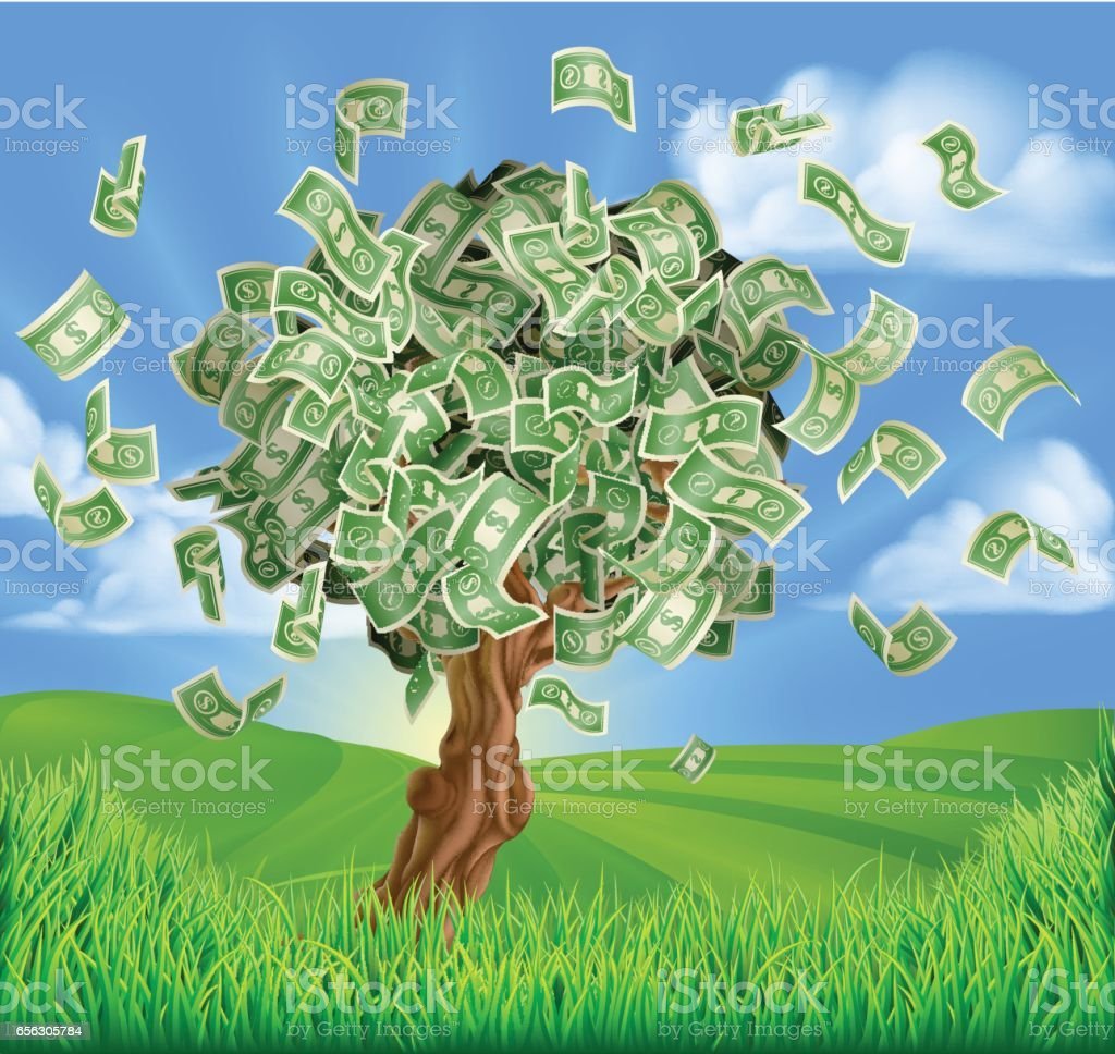 Дерево с деньгами арт