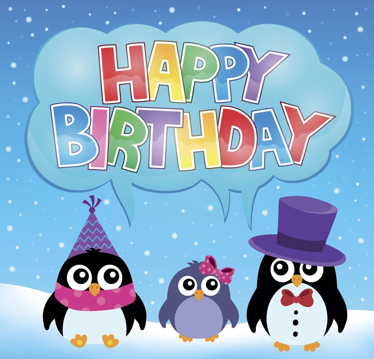 Зимняя открытка с др пингвины