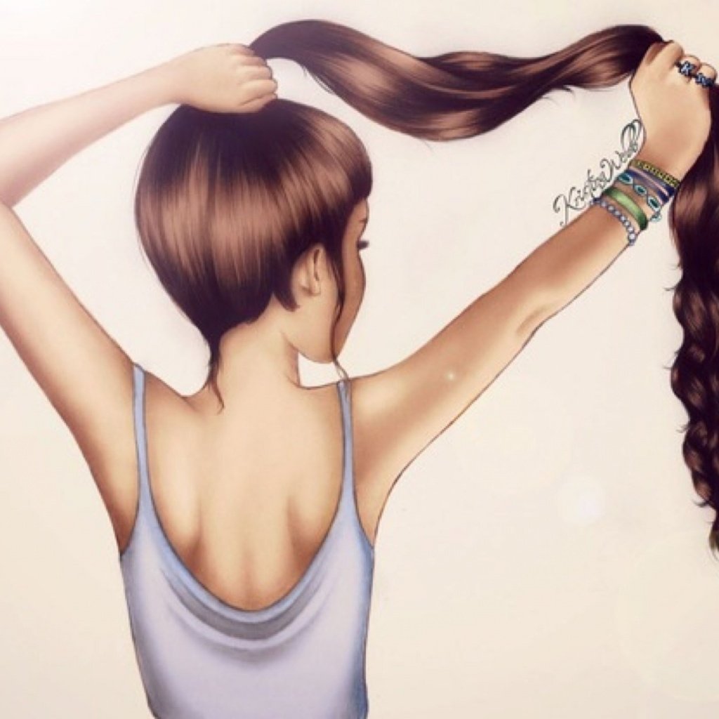 Нарисованная девушка с пучком