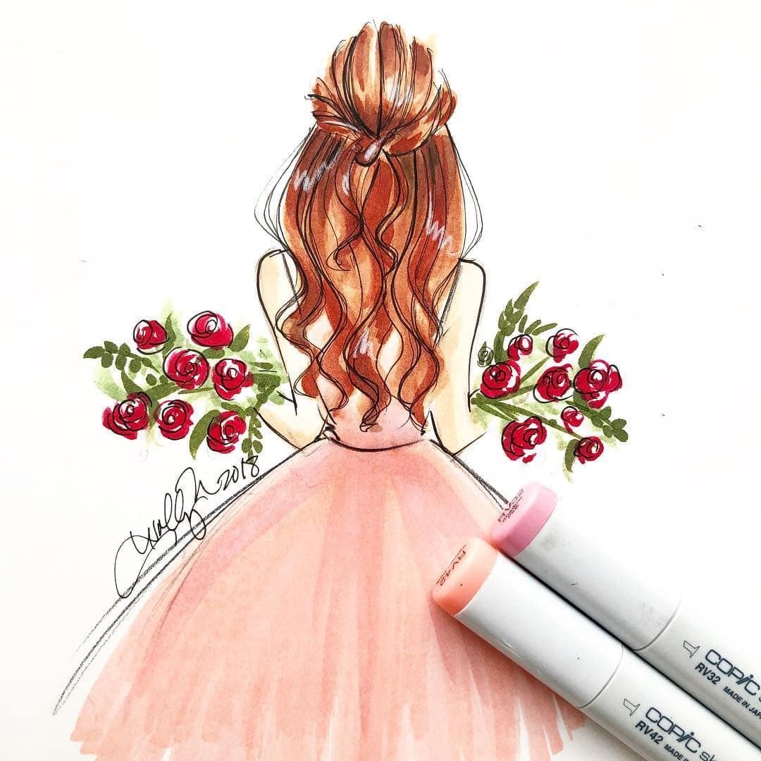 Мультяшная девочка со спины