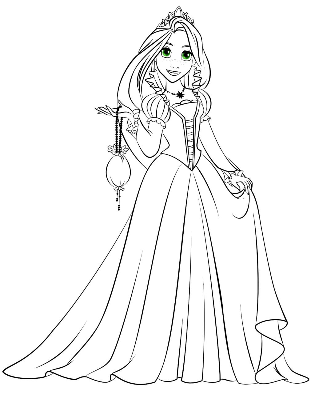 Раскраска для детей принцессы Дисней Рапунцель