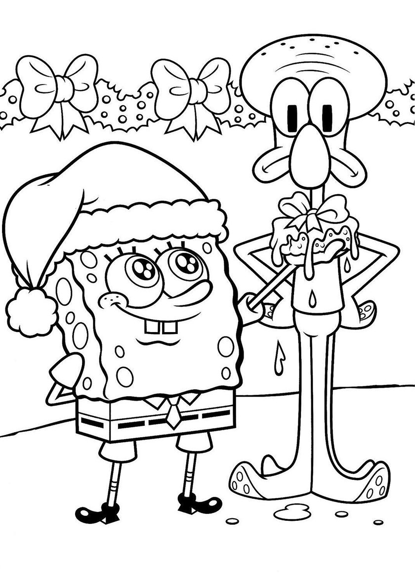 Раскраска губка Боб и Патрик и Сквидвард