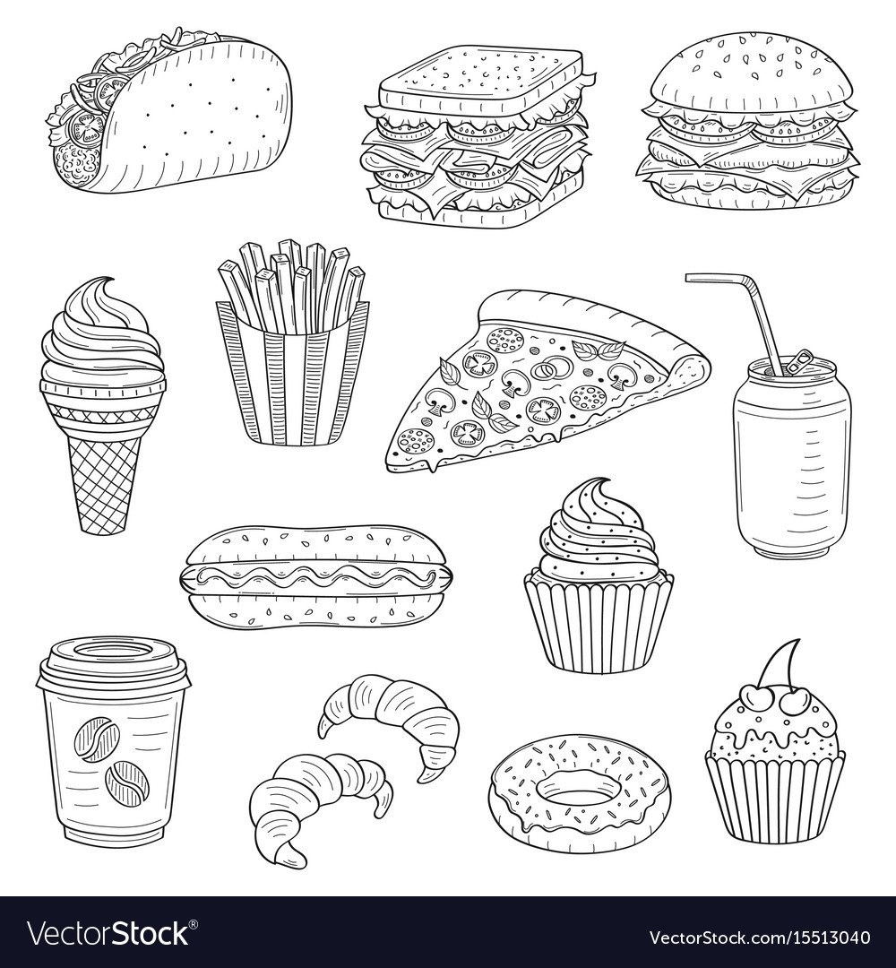 Раскраска еда фастфуд маленькая