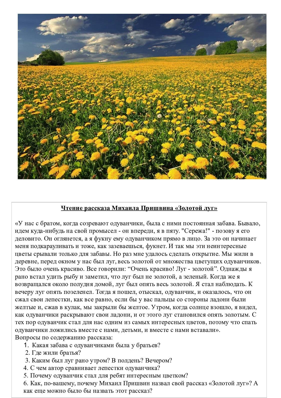Михаил пришвин золотой луг текст