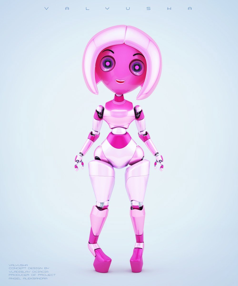 Красивый розовый робот