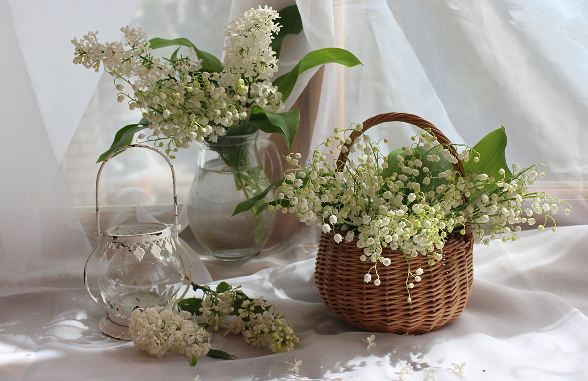 Цветы Ландыши и сирень