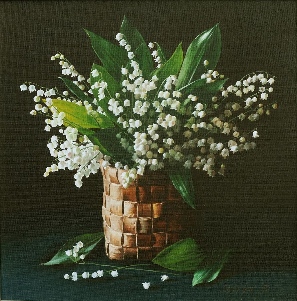 Ландыши в корзине живопись