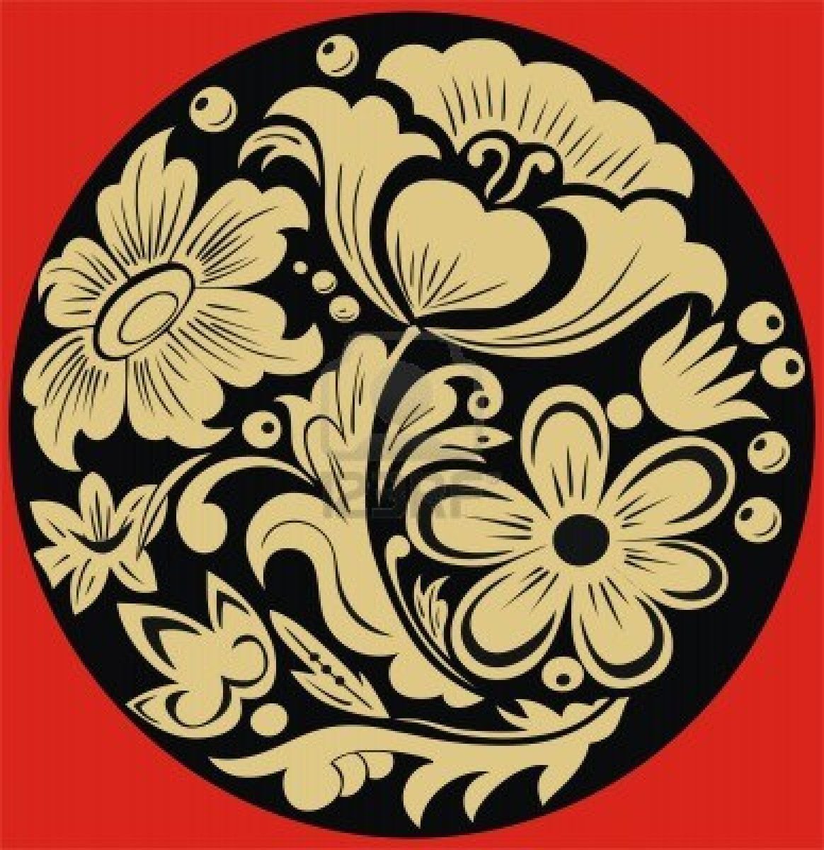 Орнамент хохломы в черном круге