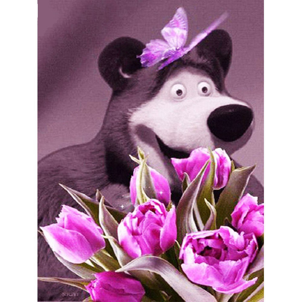 Медведь дарит цветы