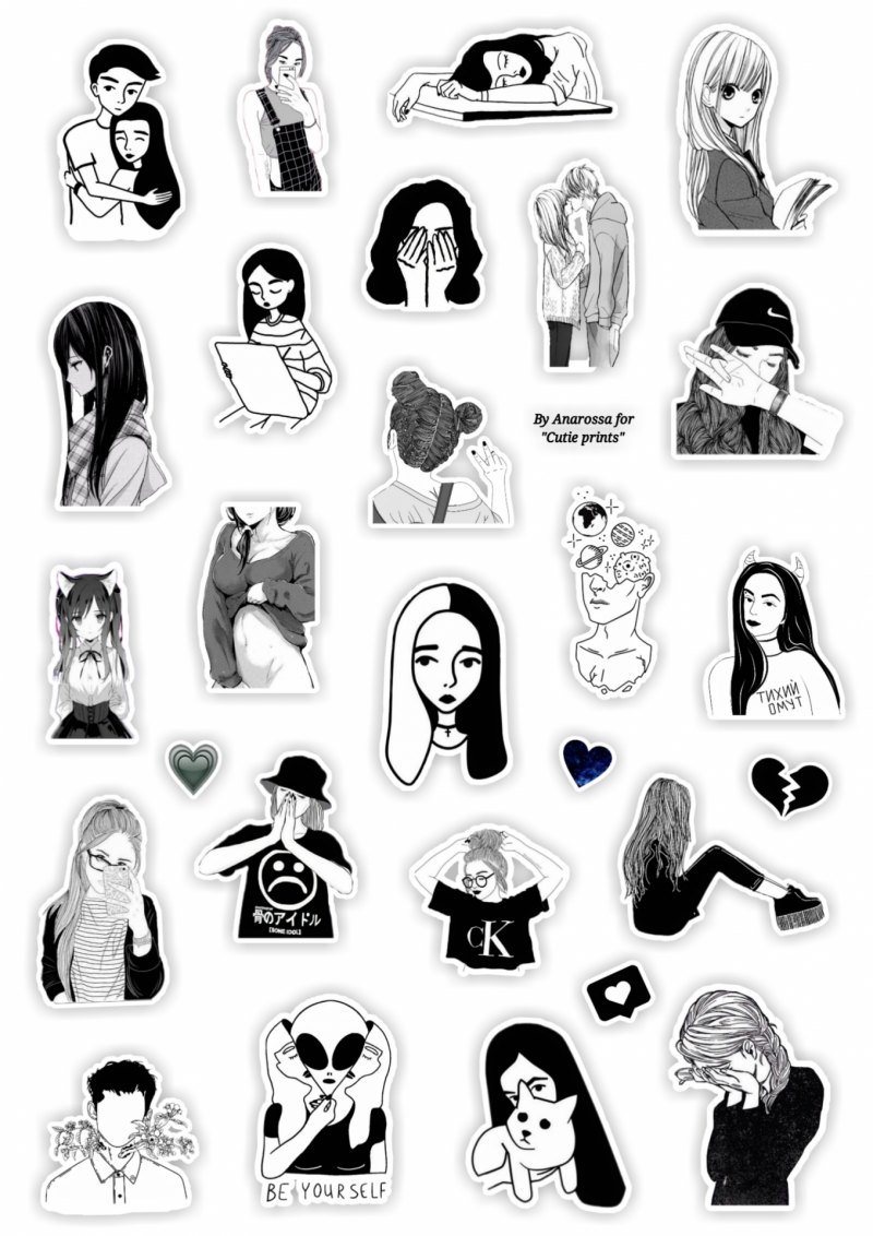 Стикеры для личного дневника черно белые