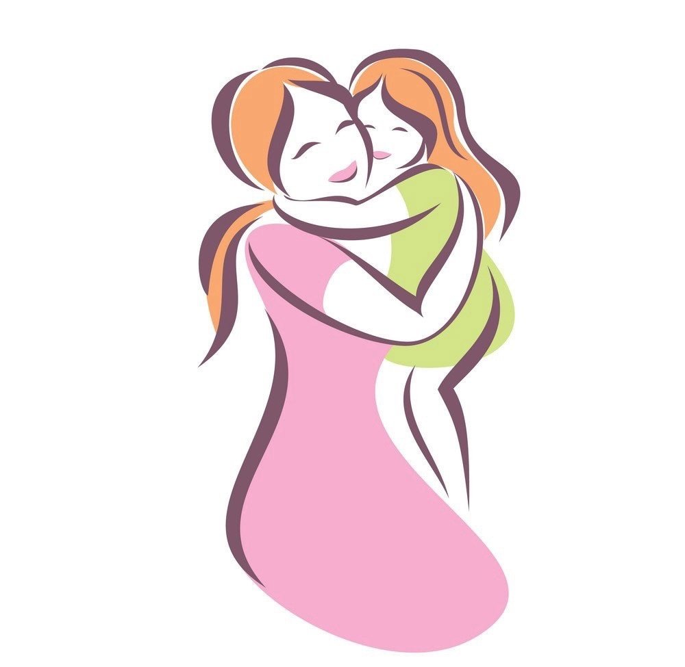 Мама с дочкой обнимаются рисунок