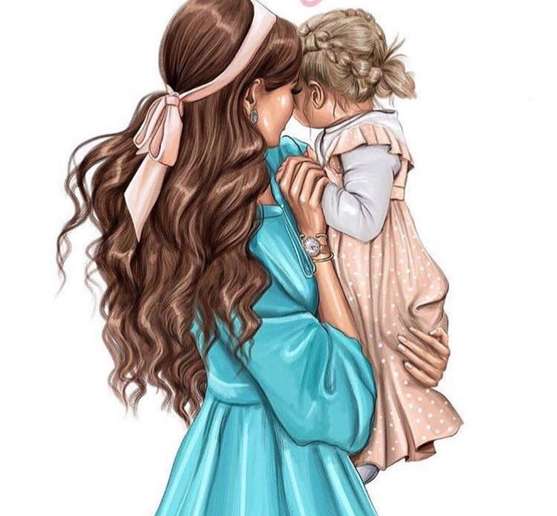 Мультяшная девушка с ребенком