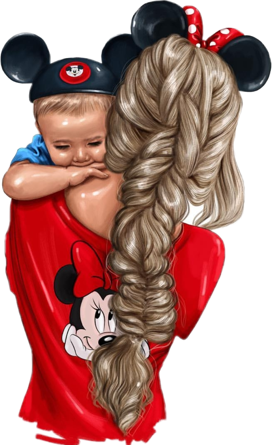 Мультяшная девушка с 2 детьми