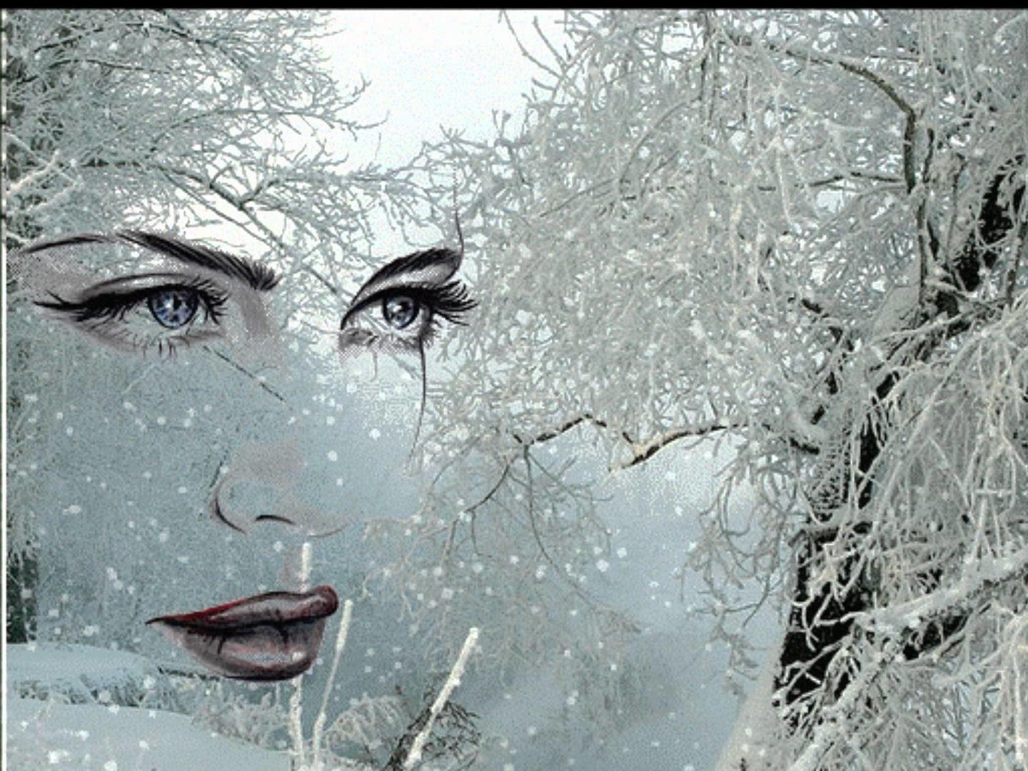 И наступит холодная ночь. Женщина в метель. Весенняя метель. Снег на ресницах. Женщина вьюга.