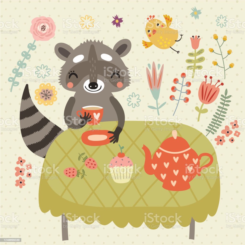 Енот с чаем