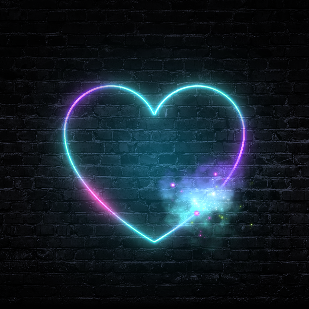 Неоновое сердце на черном фоне