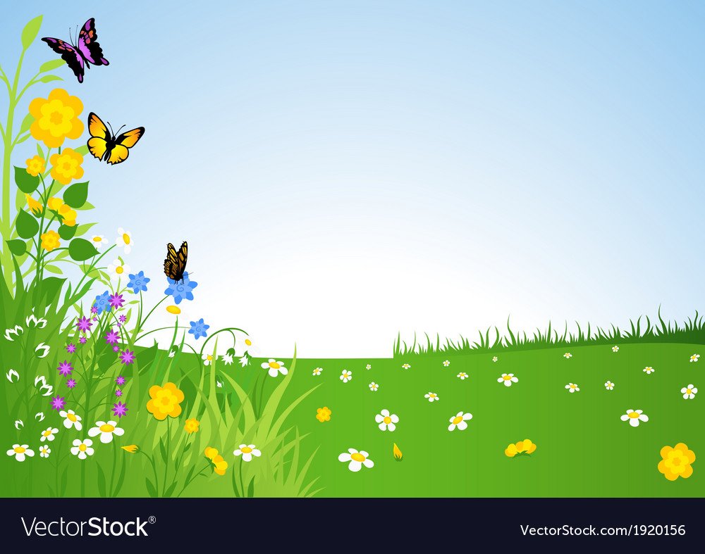 Фон лужайки детский с бабочками