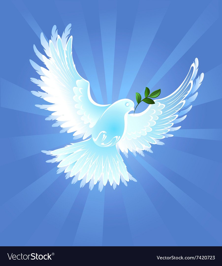 Летящий голубь с веточкой в клюве