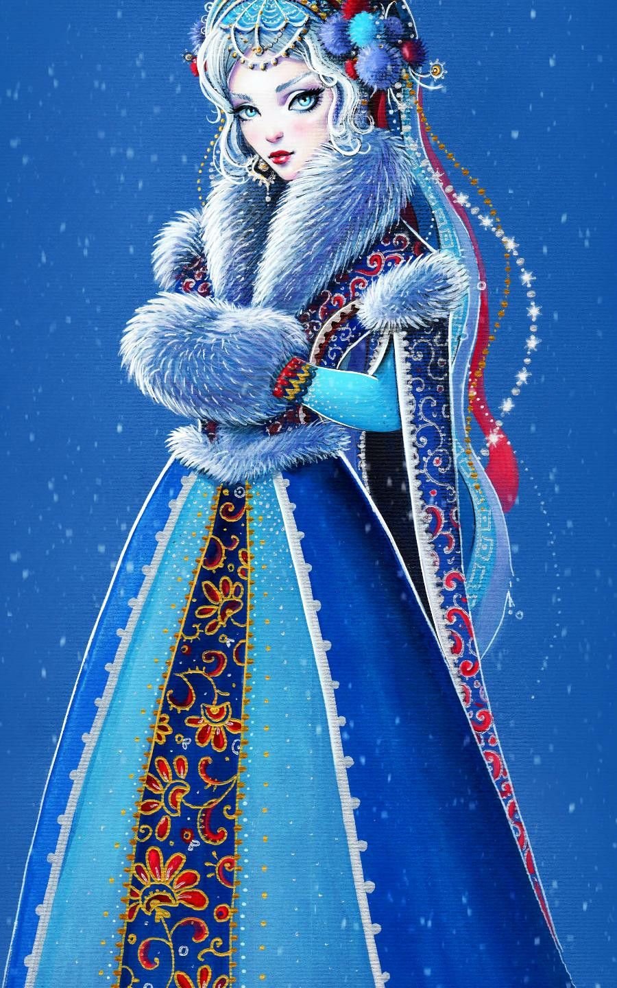 Мультяшная девочка в снегу