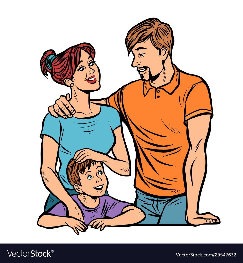 Иллюстрация мама папа сын