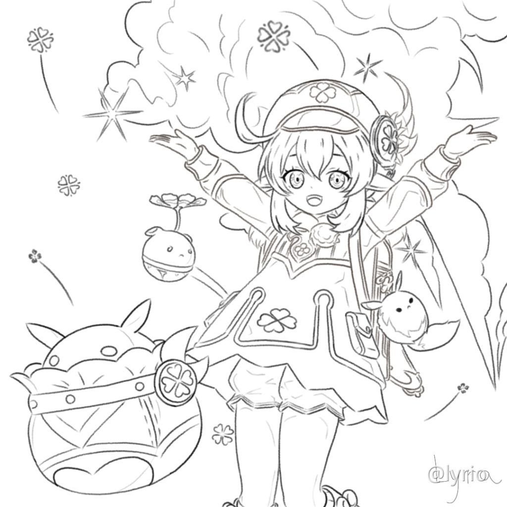 Раскраска Геншин Чиби