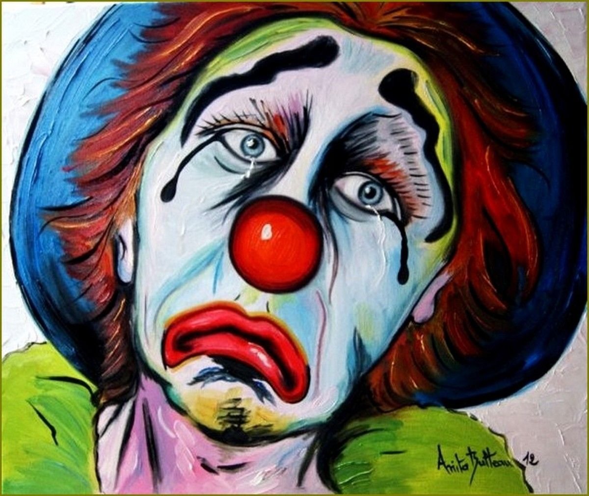 Грустный клоун гуашью