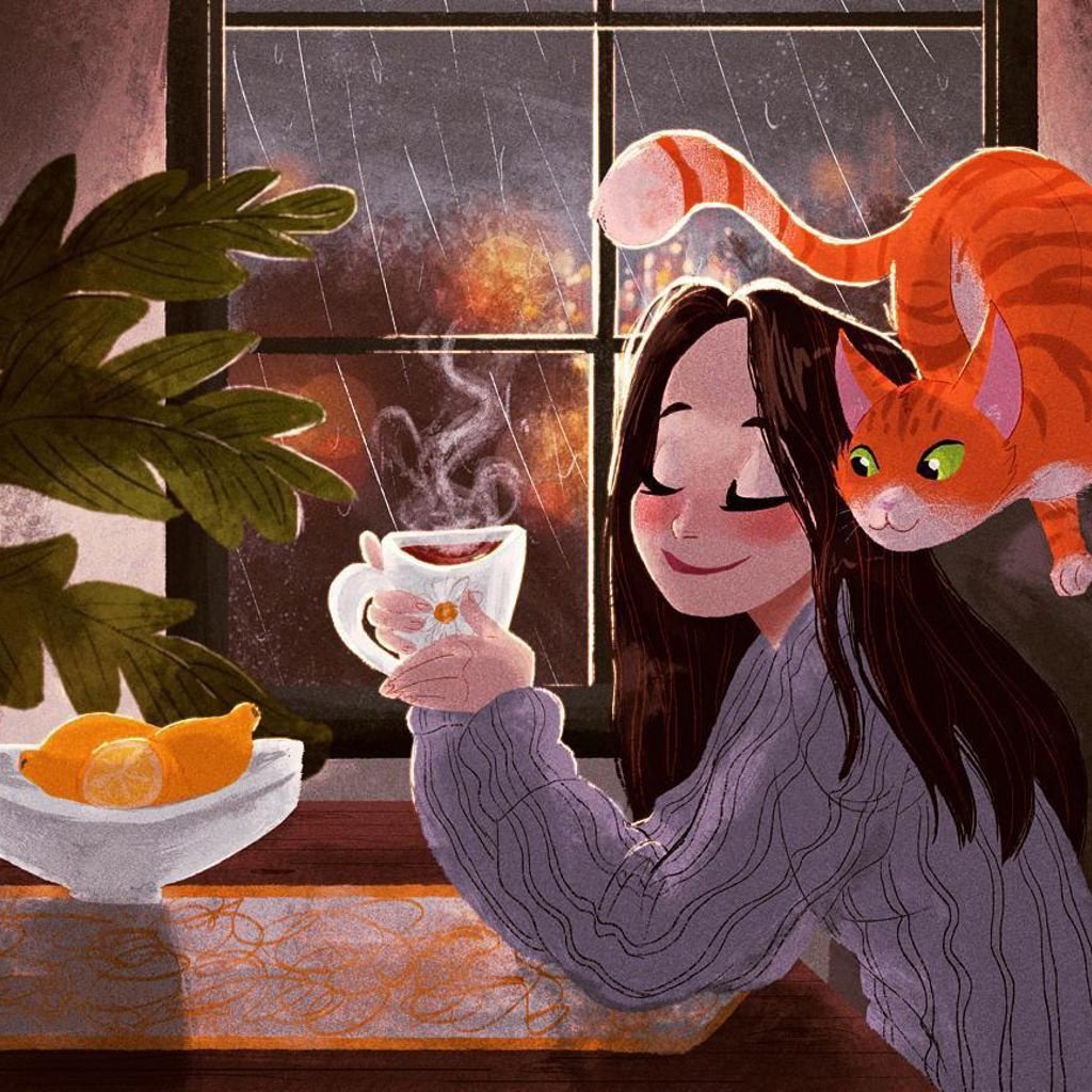 Девушка с чашкой рисунок