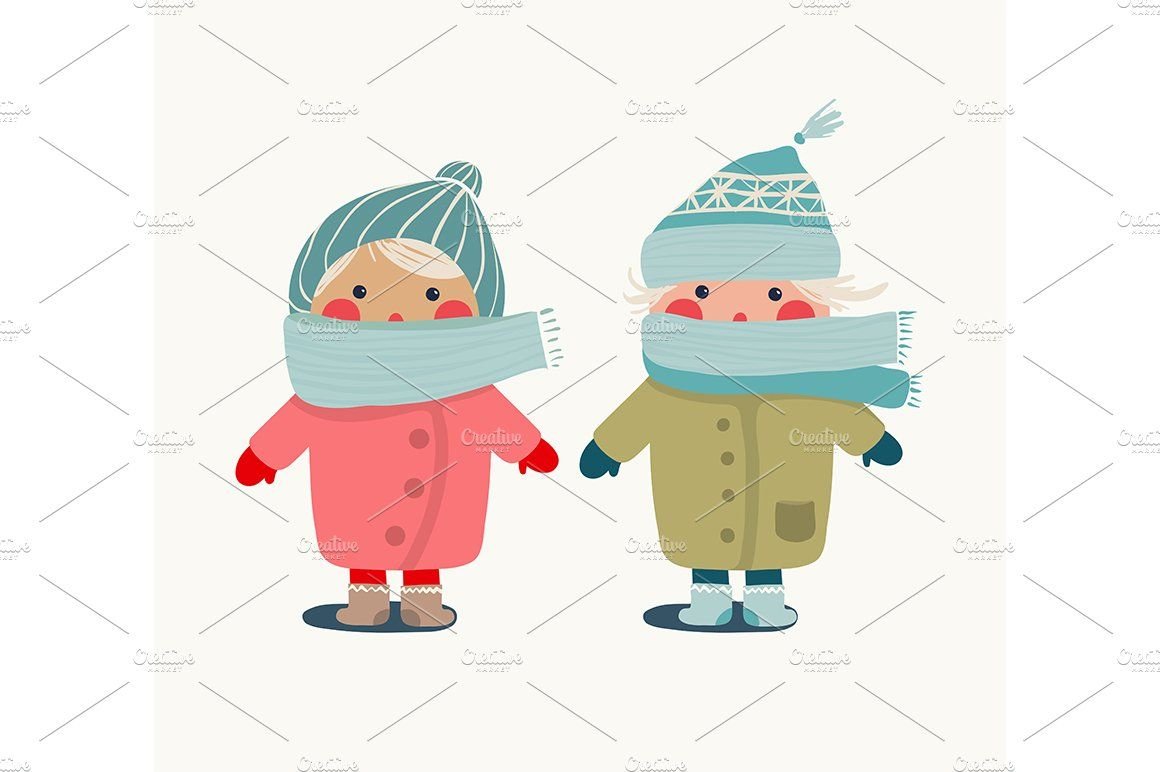 Дети в зимней одежде вектор