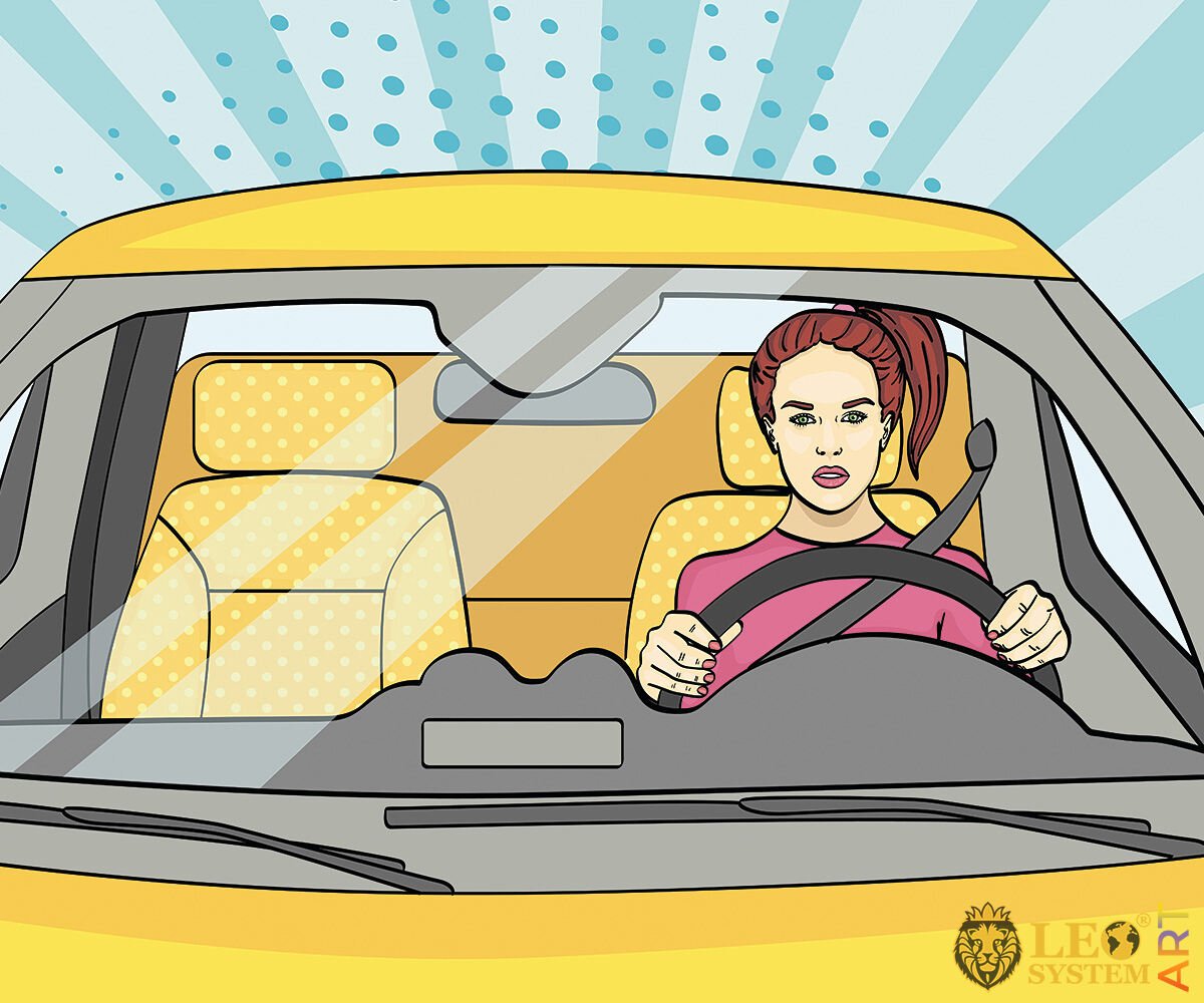 Девушка за рулем вектор