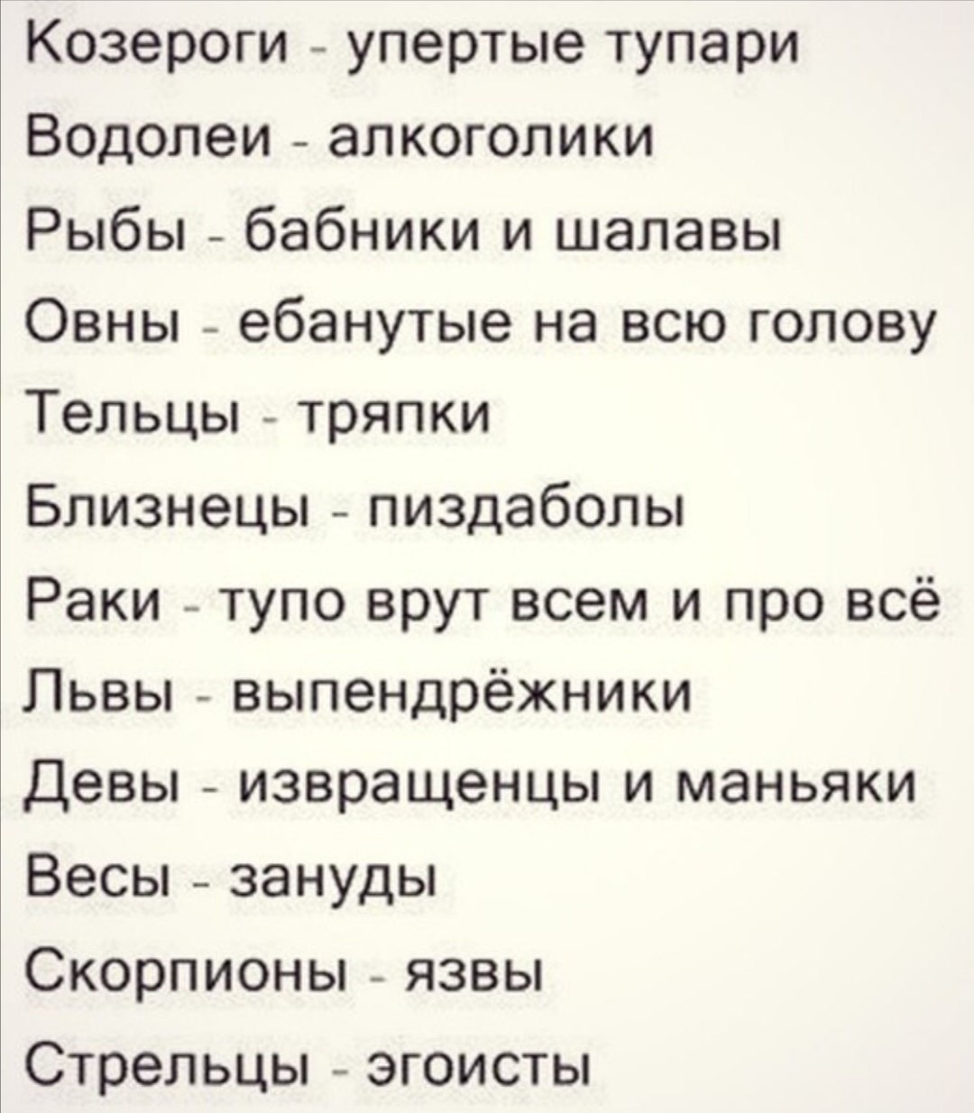 Список убийц по знаку зодиака