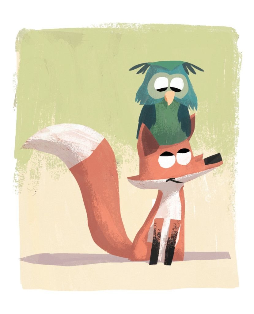 Сова и лиса арт