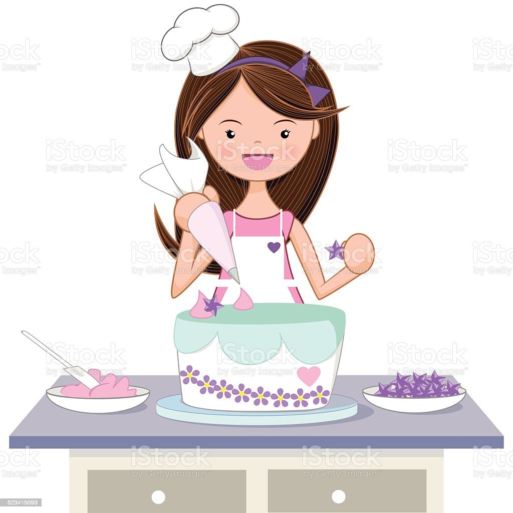 Мама печет торты. Кондитер мультяшный. Девочка с тортом вектор. Кондитер иллюстрация. Девочка печет торт.