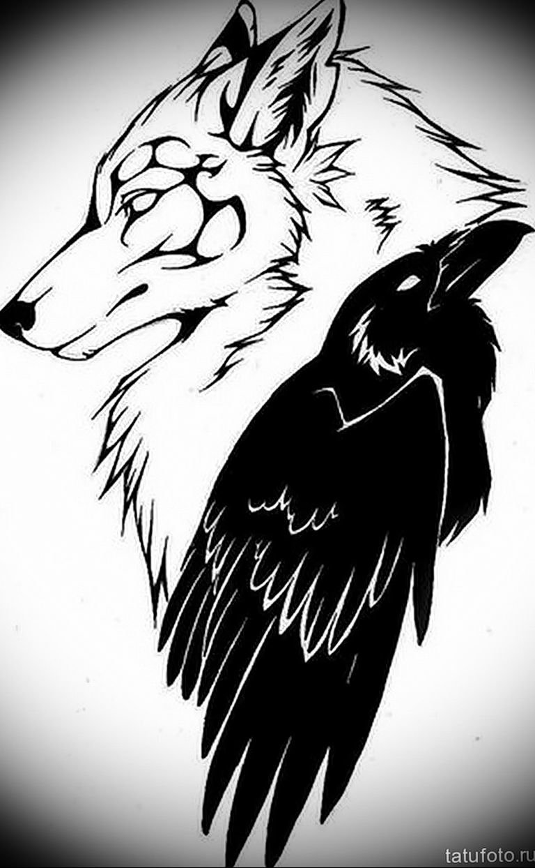 Волк и ворон тату эскиз нордические