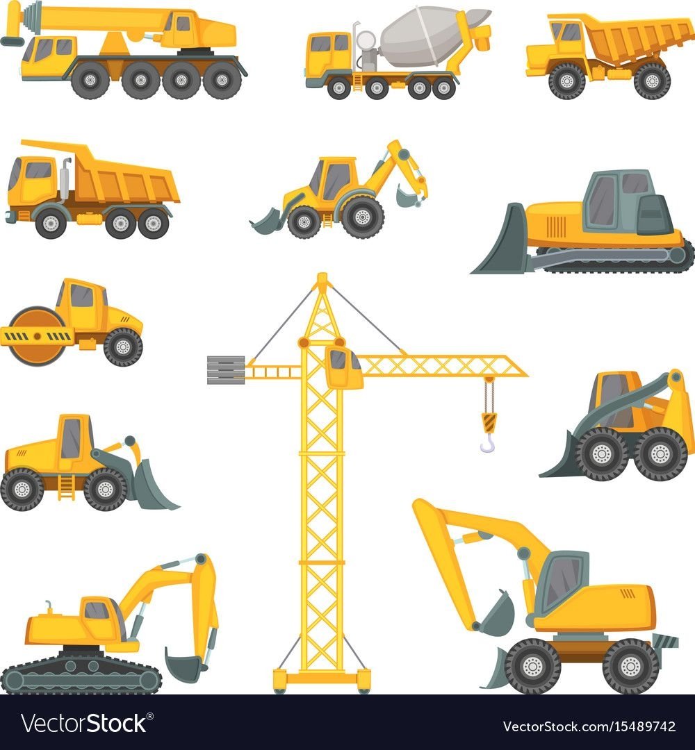 Строительные машинки на белом фоне