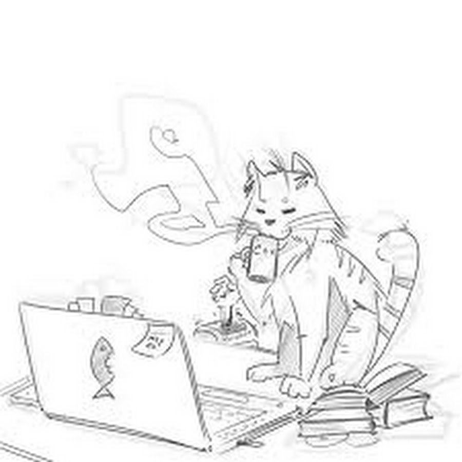 Нарисованный кот за компом