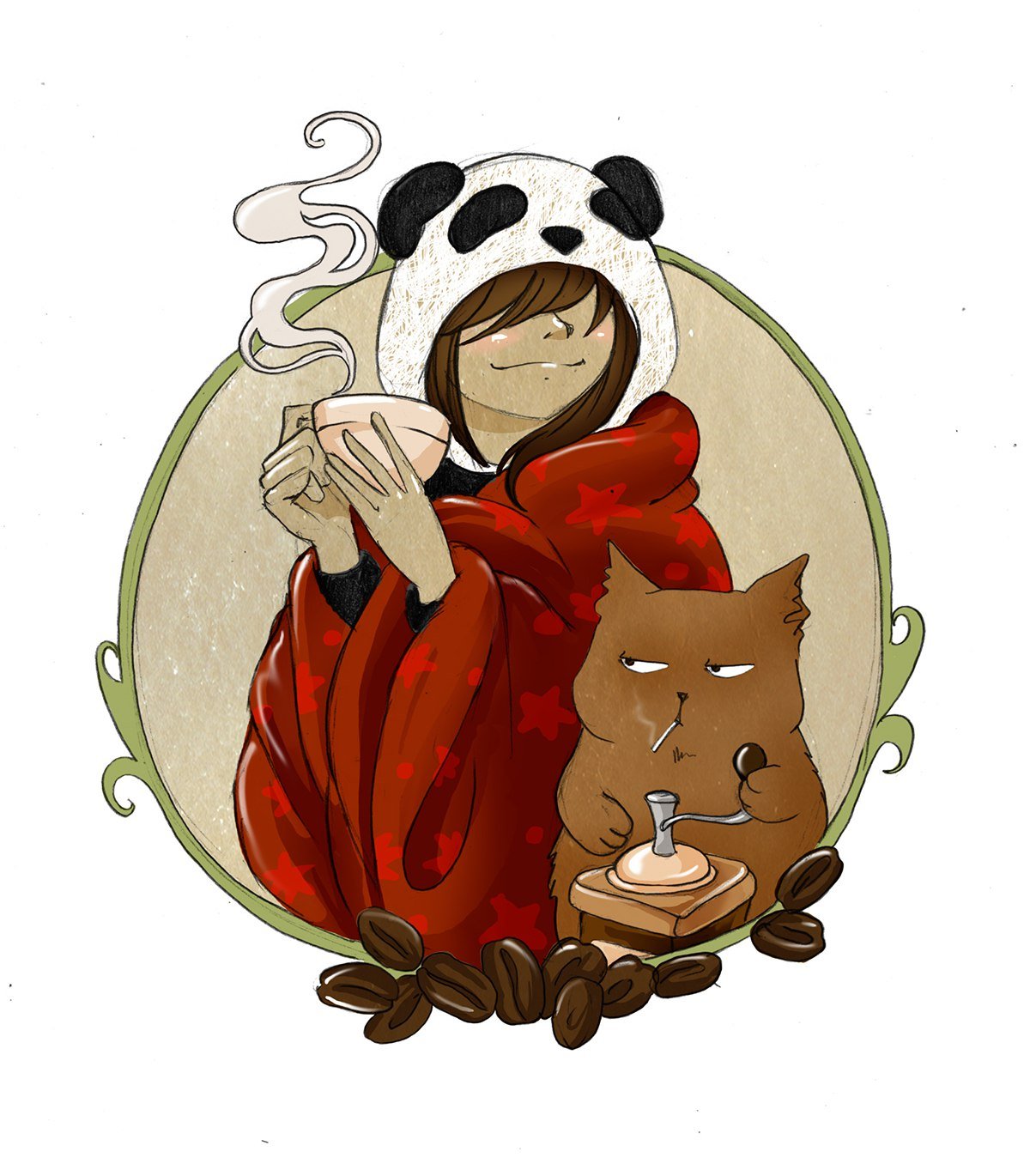 Девочка в костюме панды с котом