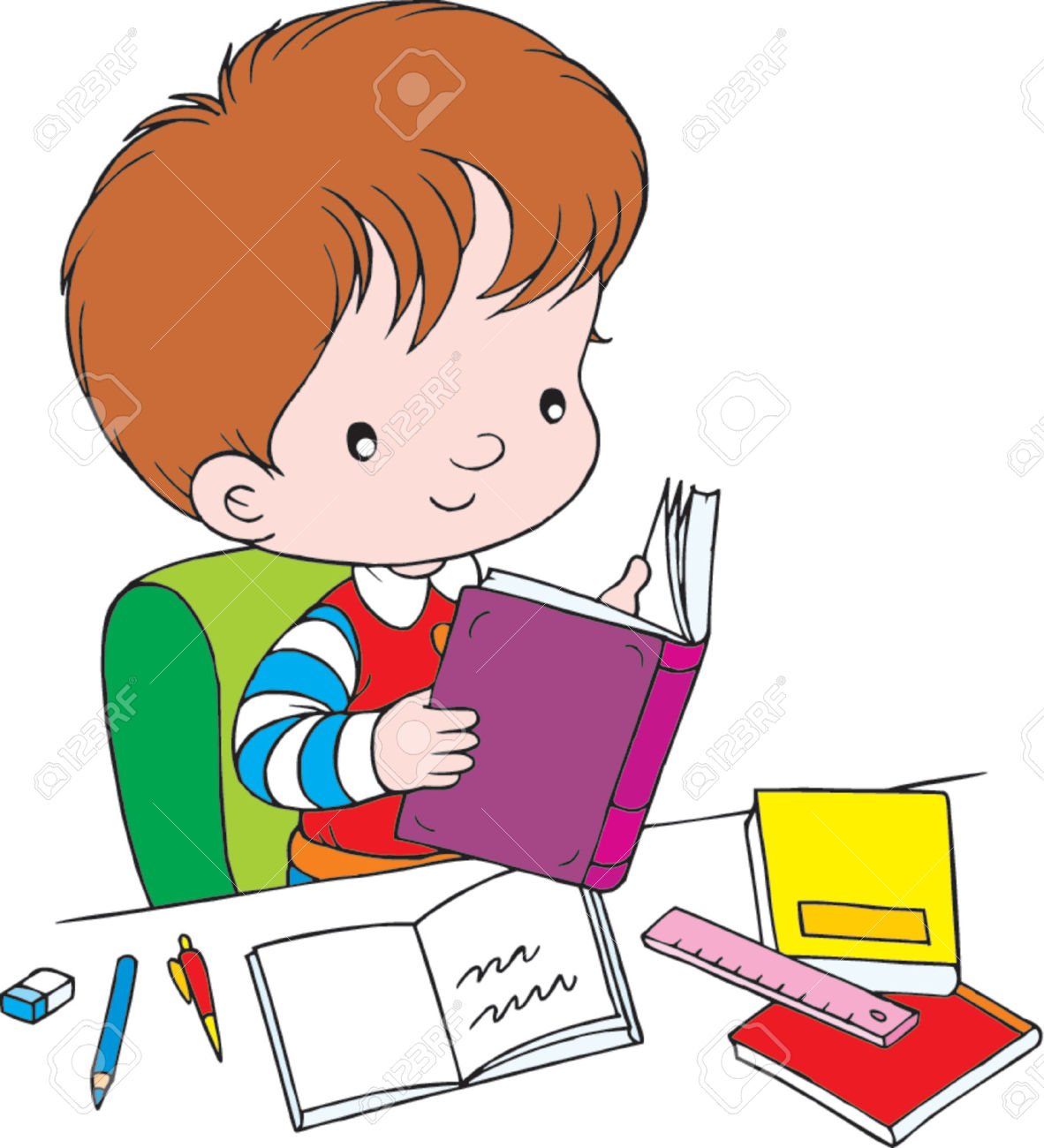 Ученик делает уроки рисунок