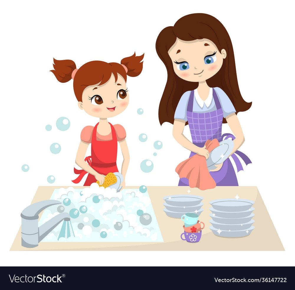Семья на кухне вектор
