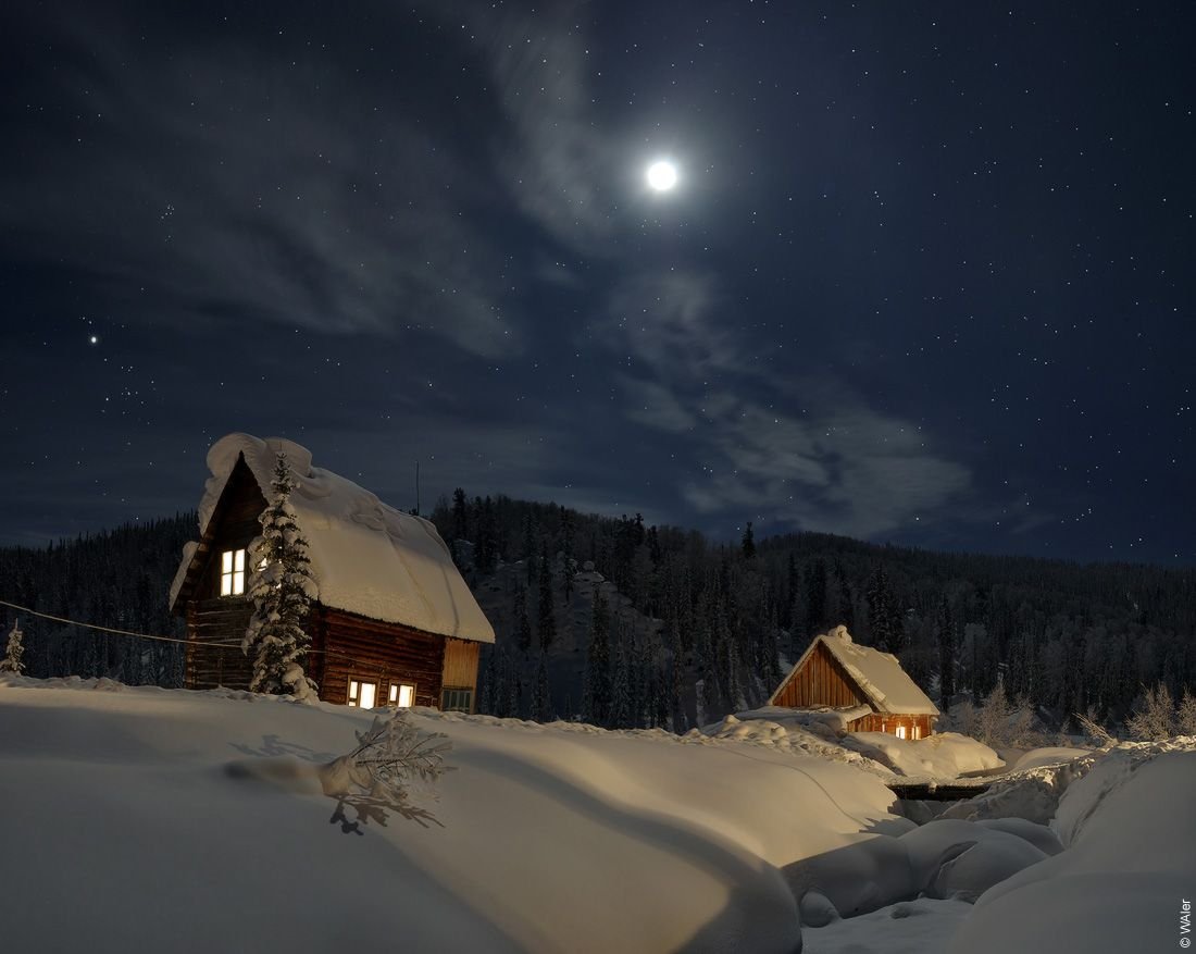 Рисование зимняя ночь