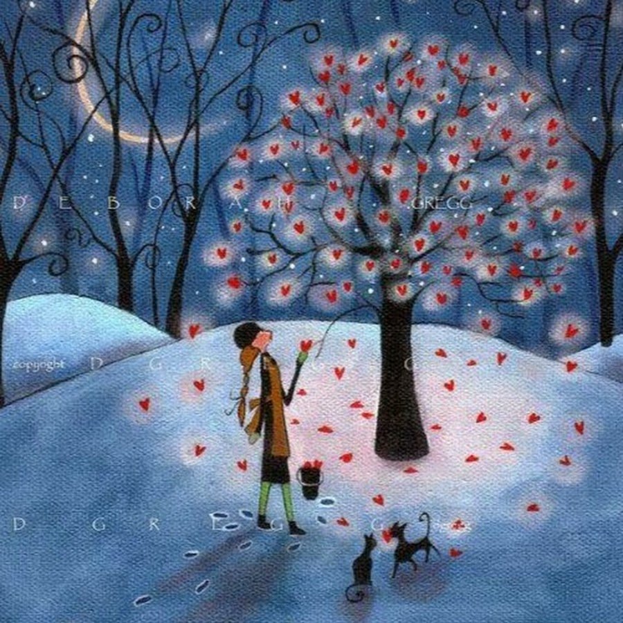 Картина ночь в лесу зимой