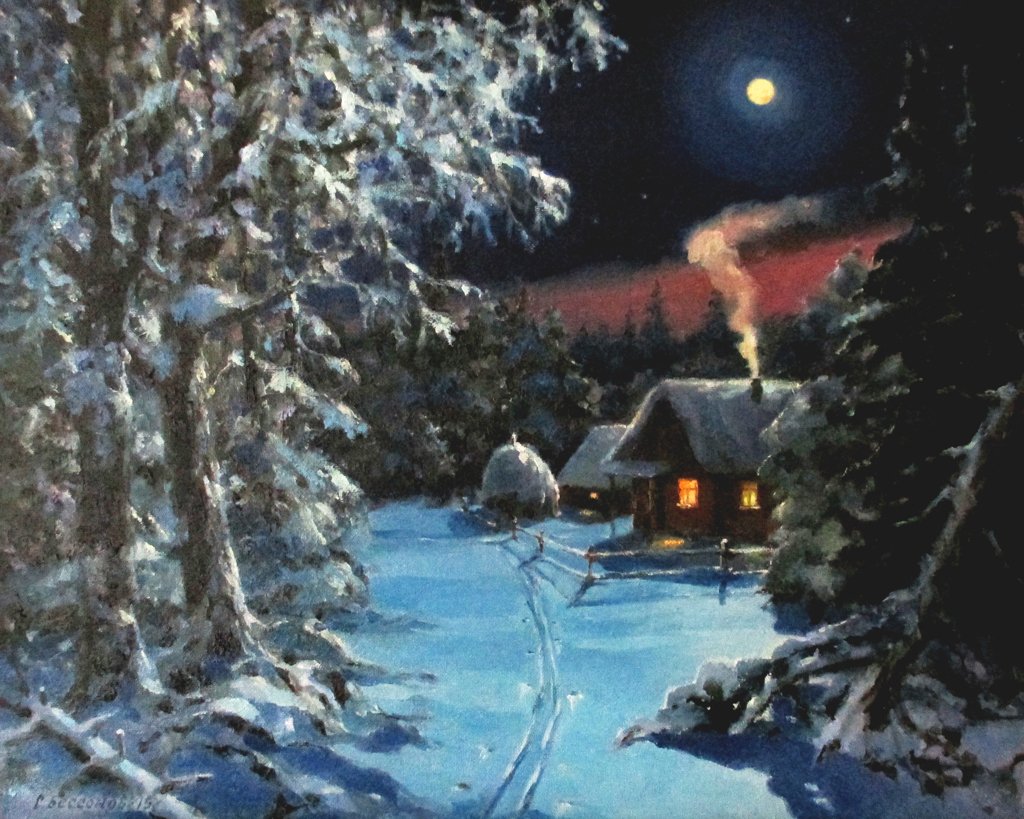 Зима ночь деревня