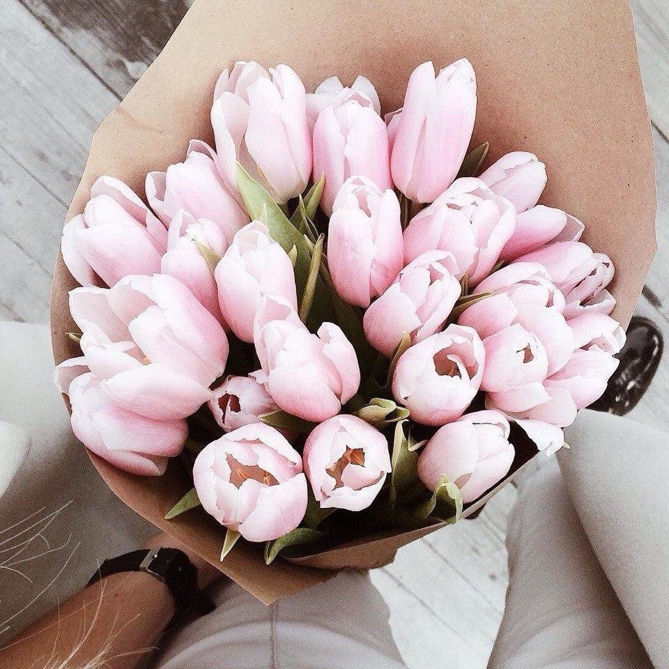 Нежно розовые тюльпаны букет