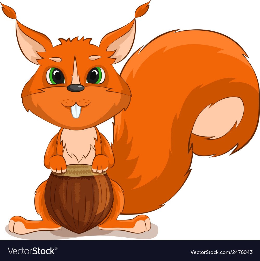 Мультяшная белка с орехом