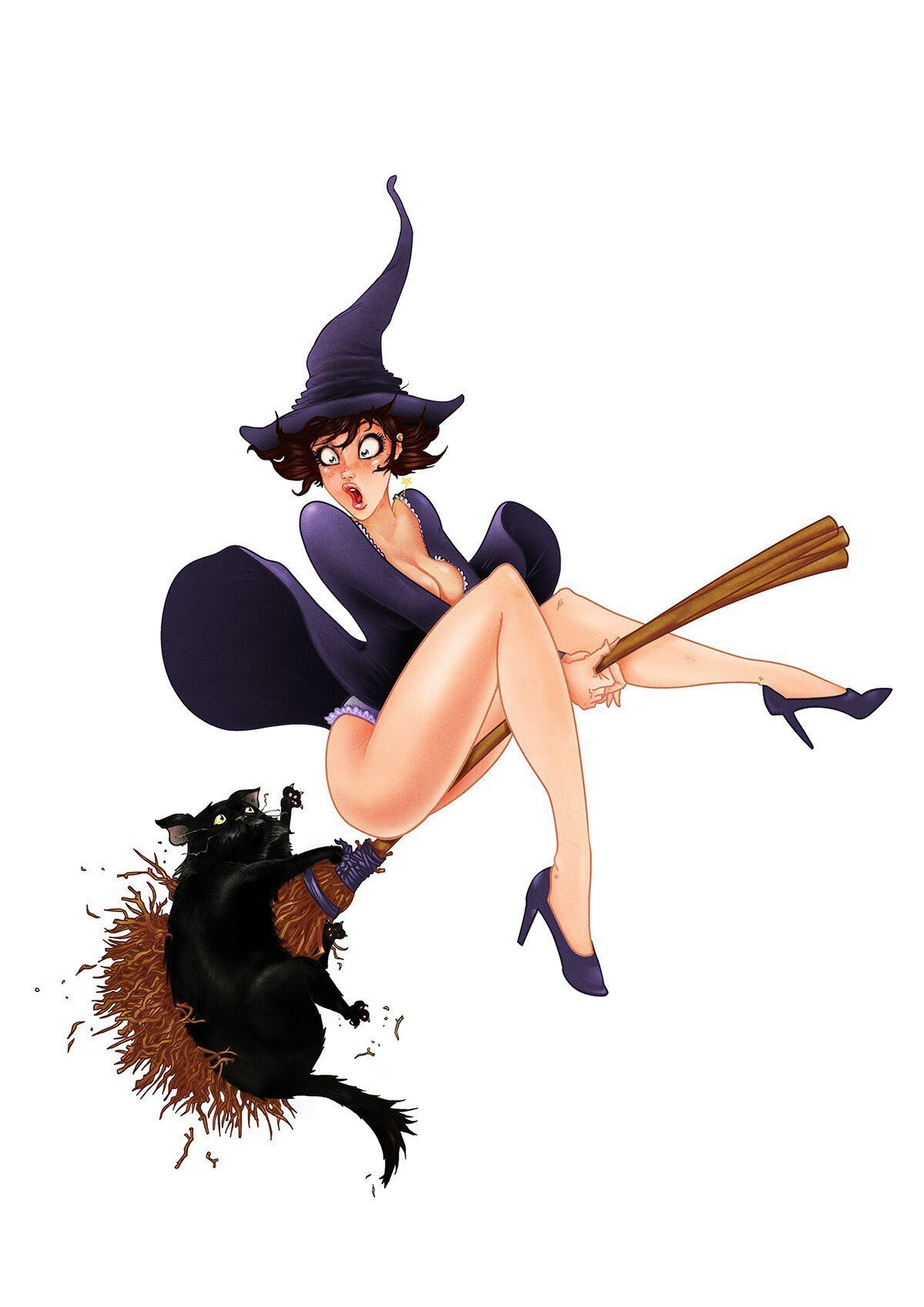 Девушка ведьма на метле