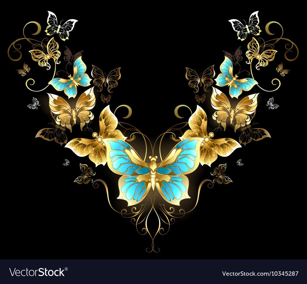 Золотые бабочки на темном фоне