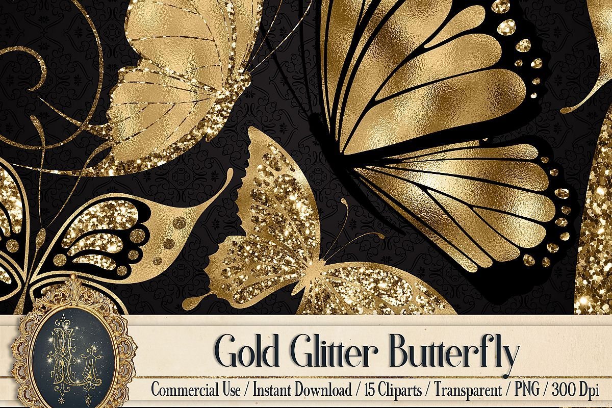 Золотые бабочки на прозрачном фоне