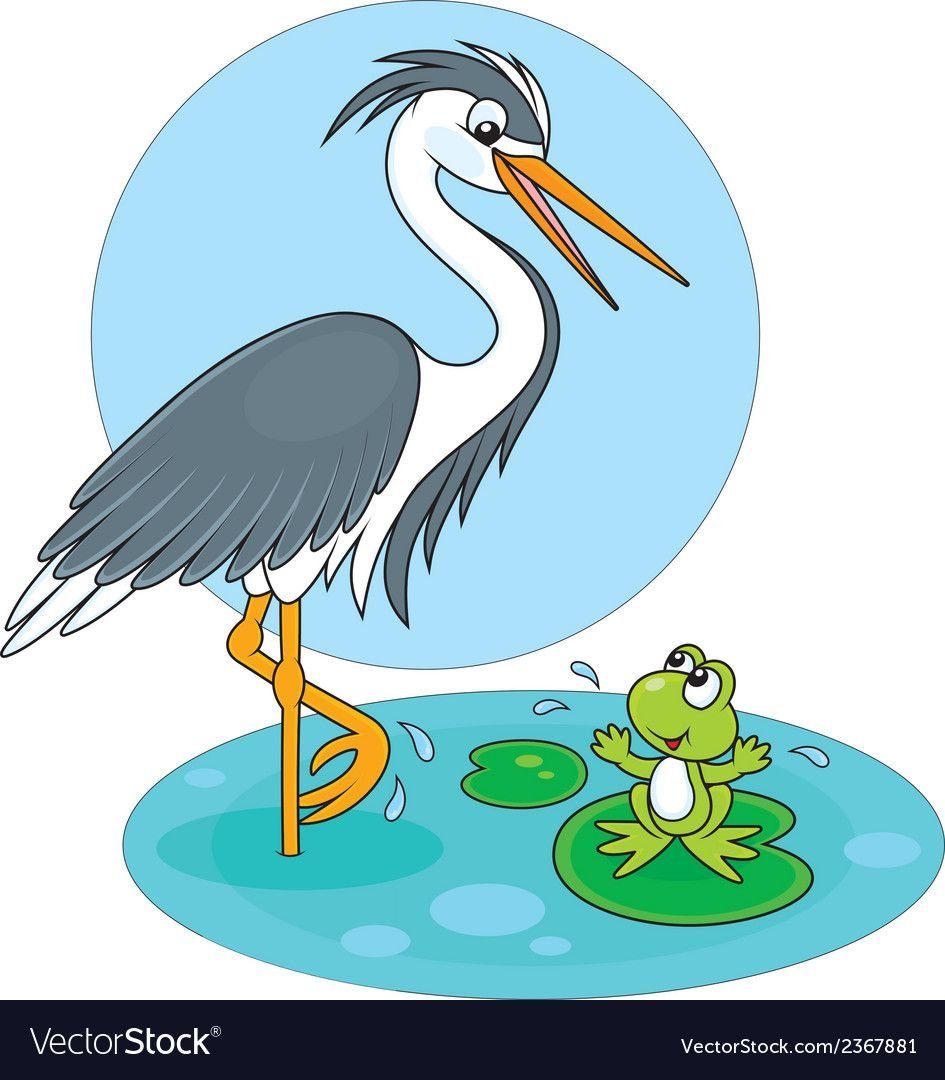 Цапля и лягушка рисунок